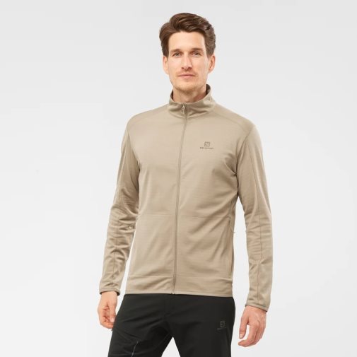 Salomon Essential Lightwarm Full Zip Men's Jackets Beige | CA 59Z61